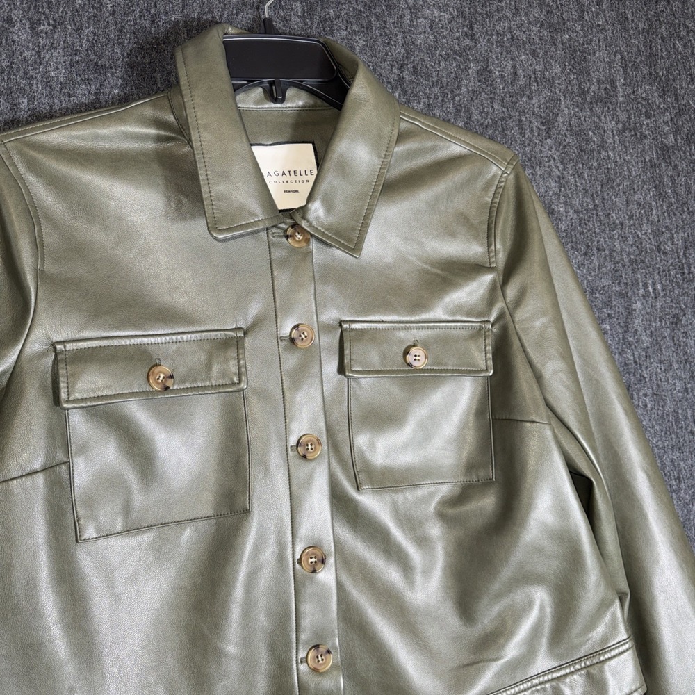 BAGATELLE Collection‎ Women's Green Faux-Ever Leather Vegan Cropped Jacket XL